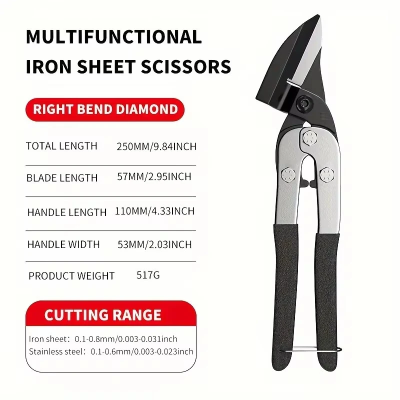 Industrial Chrome Vanadium Steel Aviation Snips 250mm Bent/Straight Head Non-Slip Handle Sheet Metal PVC Cutter HRC56 — view 9