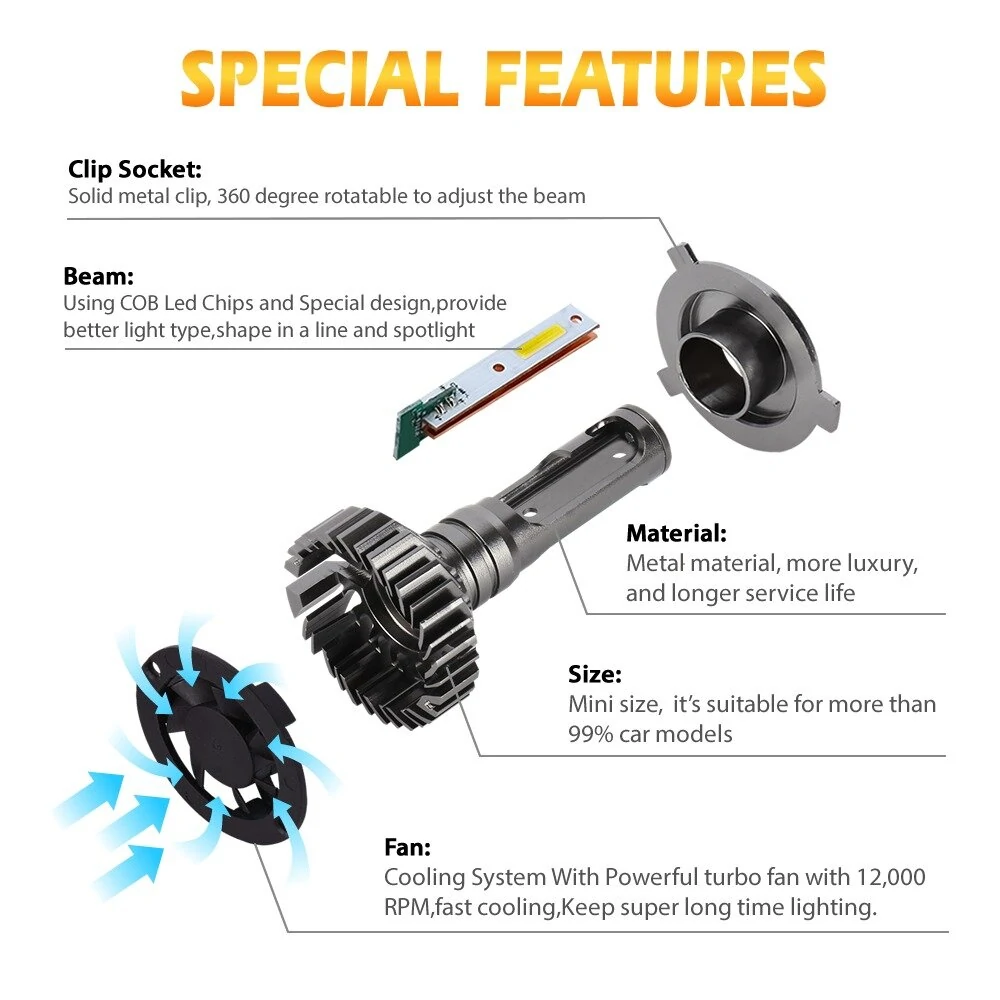 INFITARY 12V H4 H7 H11 COB LED Car Headlight Bulbs Super Bright Modified Auto Light F2 — view 8