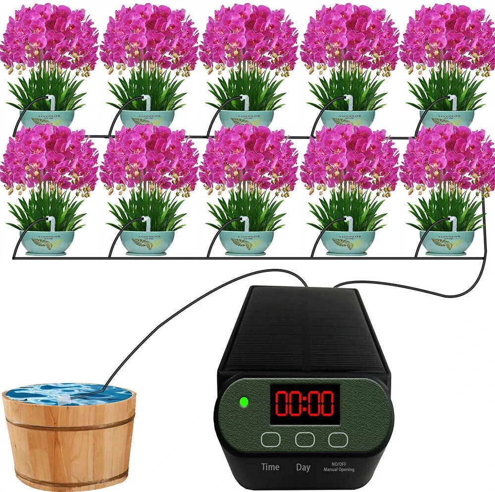 Intelligent Automatic Watering Machine Solarpowered / Lithium Battery Dual Power Automatic Drip Irrigation Kit Timer Self Watering System With 15pcs Drippers — view 2