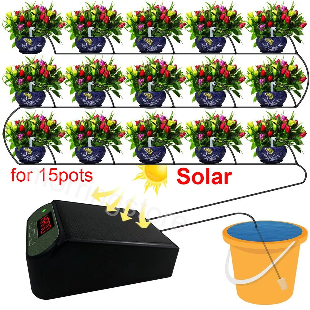 Intelligent Automatic Watering Machine Solarpowered / Lithium Battery Dual Power Automatic Drip Irrigation Kit Timer Self Watering System With 15pcs Drippers — view 3