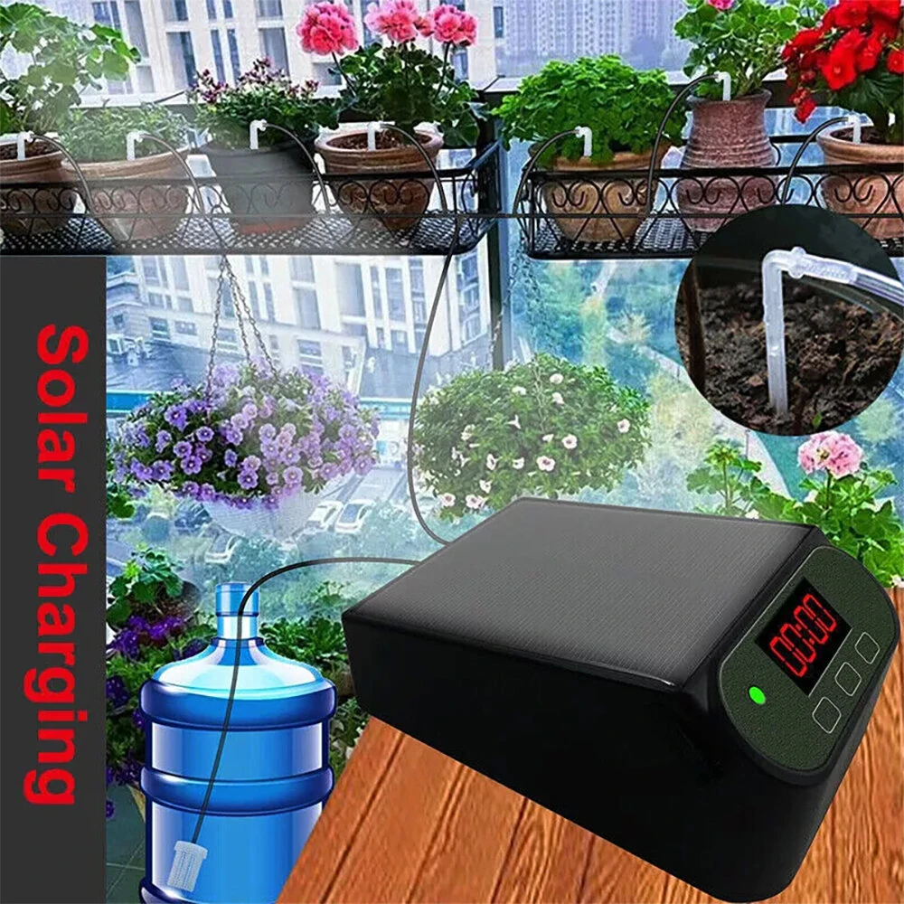 Intelligent Automatic Watering Machine Solarpowered / Lithium Battery Dual Power Automatic Drip Irrigation Kit Timer Self Watering System With 15pcs Drippers — view 5