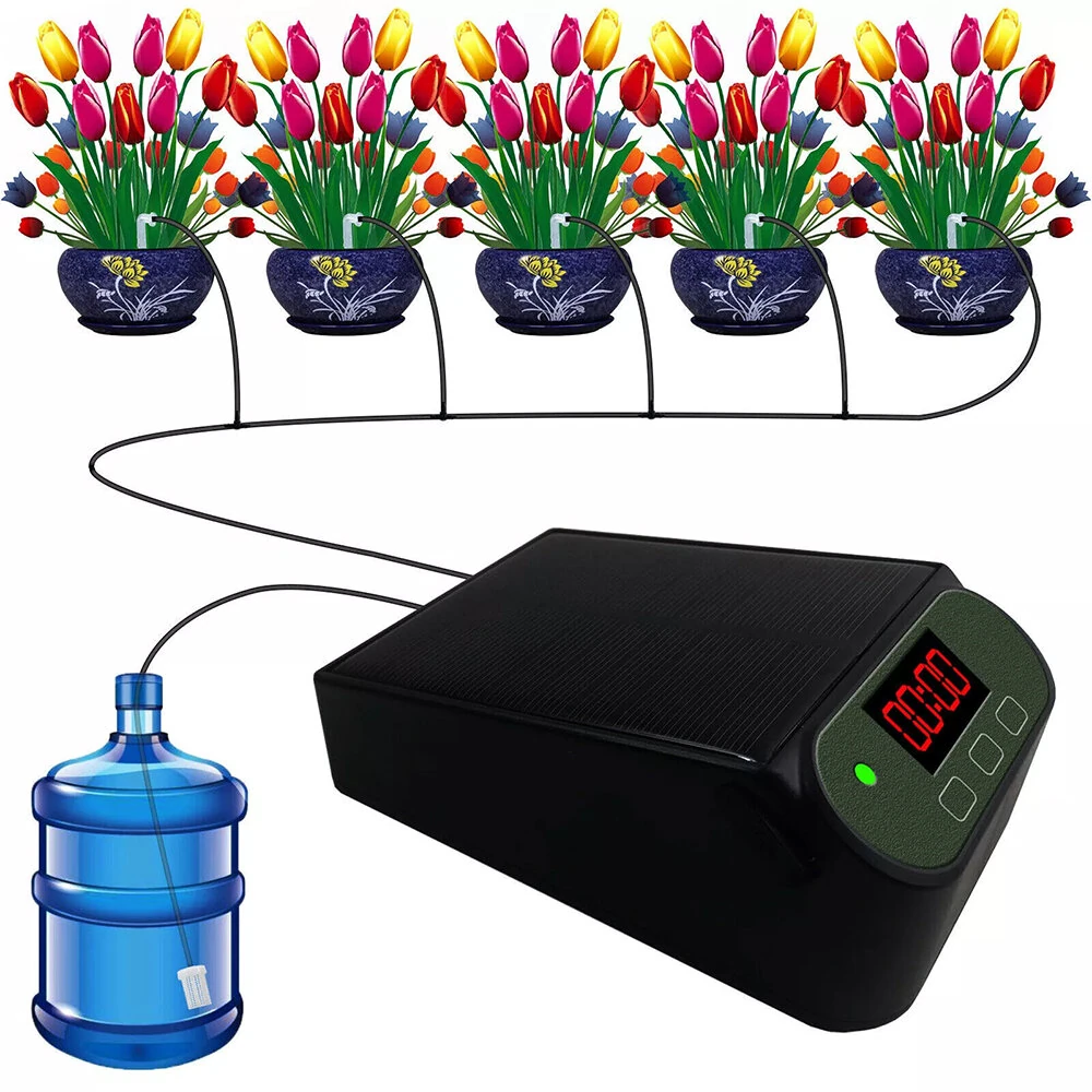 Intelligent Automatic Watering Machine Solarpowered / Lithium Battery Dual Power Automatic Drip Irrigation Kit Timer Self Watering System With 15pcs Drippers — view 7