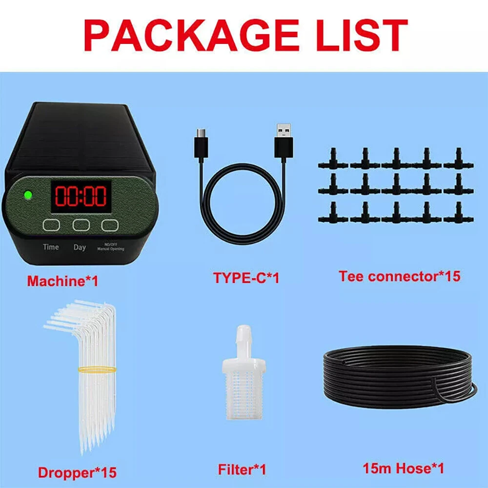 Intelligent Automatic Watering Machine Solarpowered / Lithium Battery Dual Power Automatic Drip Irrigation Kit Timer Self Watering System With 15pcs Drippers — view 8