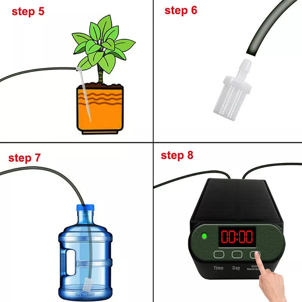 Intelligent Automatic Watering Machine Solarpowered / Lithium Battery Dual Power Automatic Drip Irrigation Kit Timer Self Watering System With 15pcs Drippers — view 9