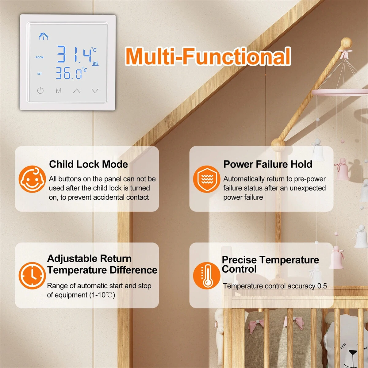 Intelligent Thermostat 16A Floor Heating Temperature Controller with LED Touch Screen 85-265V Electric Heating Control — view 10