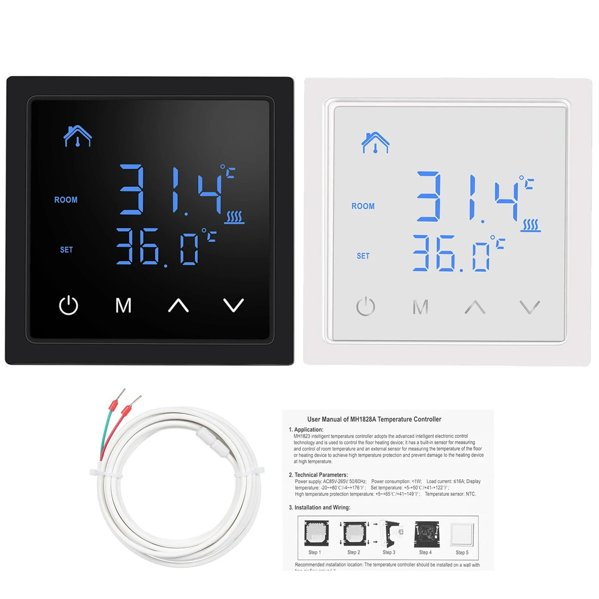 Intelligent Thermostat 16A Floor Heating Temperature Controller with LED Touch Screen 85-265V Electric Heating Control — view 2