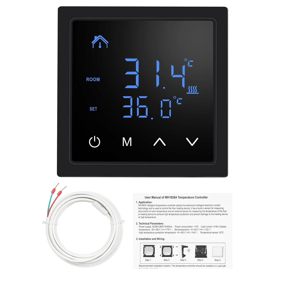 Intelligent Thermostat 16A Floor Heating Temperature Controller with LED Touch Screen 85-265V Electric Heating Control — view 4