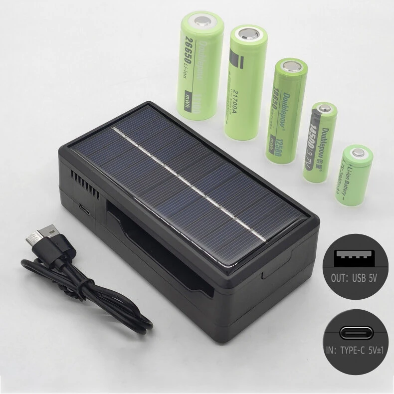 IPRee 18650 Solar Battery Charger Dual Slot USB LCD For 5V 1200mA 14500 16340 26650 Rechargeable Batteries Intelligent Fast Charging