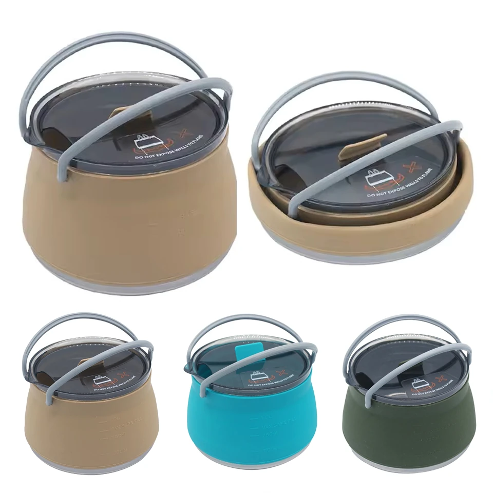 IPRee 1L Outdoor Silicone Kettle Folding Camping Tableware Kettle Cook Water Pot Mini Boiling Water Pot with Handle for Fishing Travel — view 2