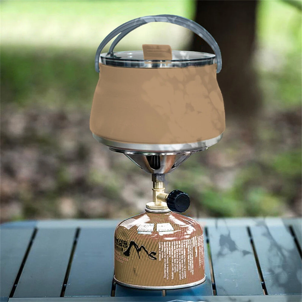 IPRee 1L Outdoor Silicone Kettle Folding Camping Tableware Kettle Cook Water Pot Mini Boiling Water Pot with Handle for Fishing Travel — view 4