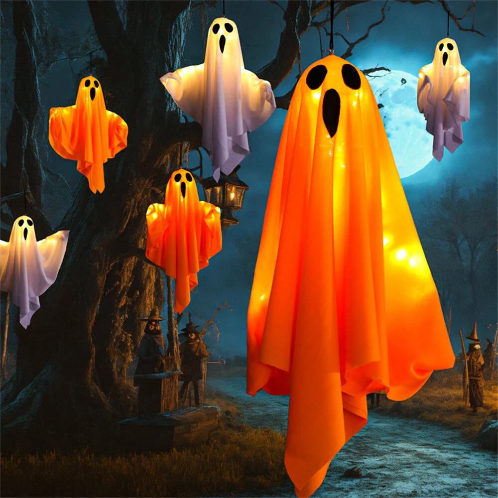 IPRee 1PC Halloween LED Ghost Lights Decorations Adjustable Hanging Spooky Decor with Fairy Light Indoor Outdoor Haunted House Halloween Decoration — view 3