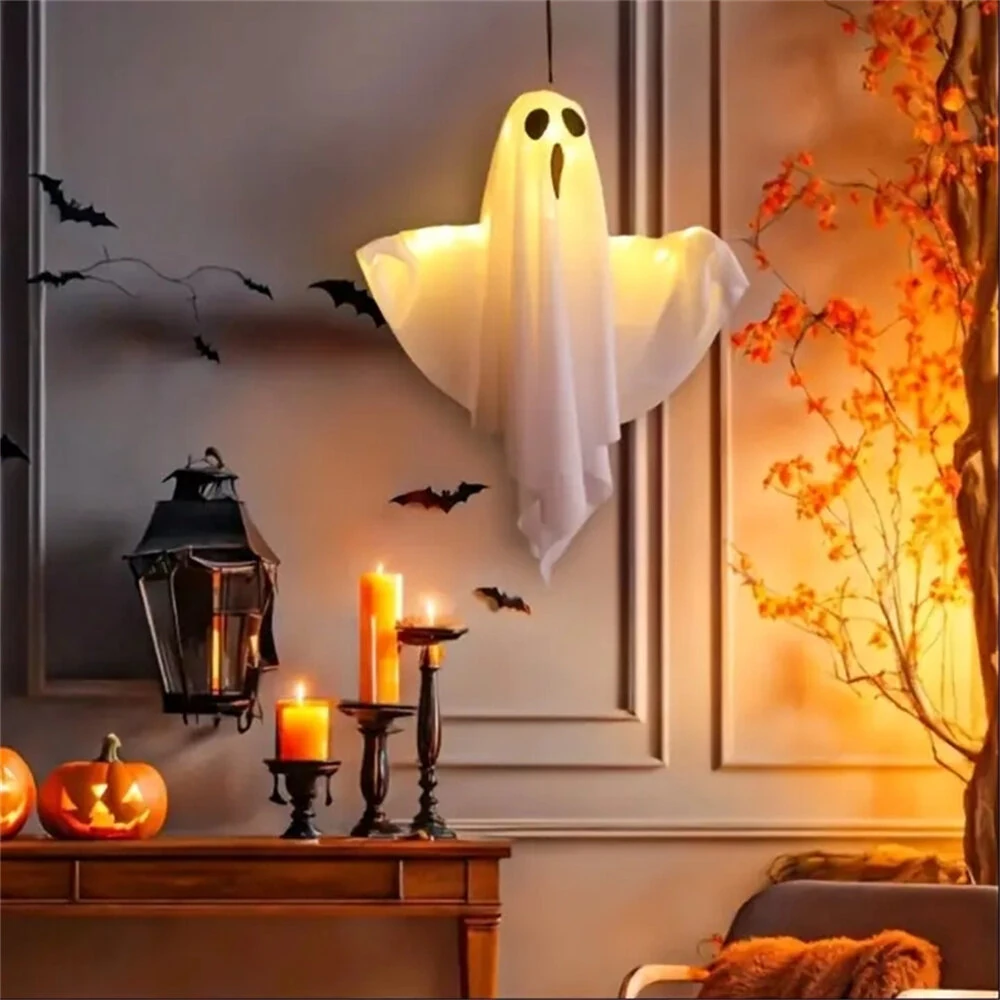 IPRee 1PC Halloween LED Ghost Lights Decorations Adjustable Hanging Spooky Decor with Fairy Light Indoor Outdoor Haunted House Halloween Decoration — view 6