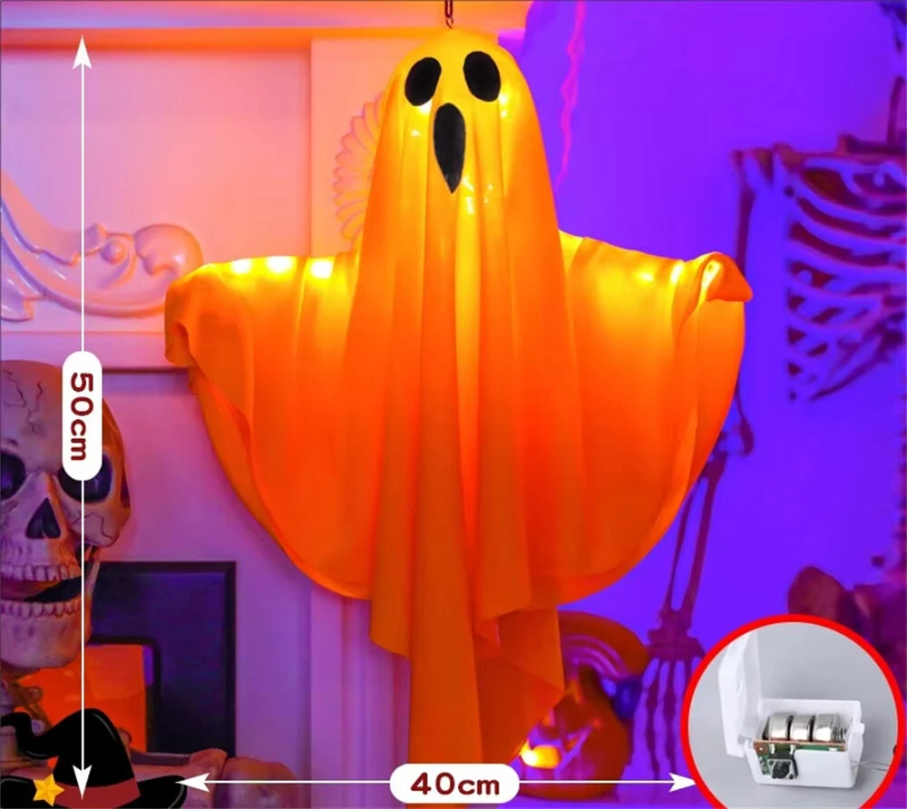 IPRee 1PC Halloween LED Ghost Lights Decorations Adjustable Hanging Spooky Decor with Fairy Light Indoor Outdoor Haunted House Halloween Decoration — view 9