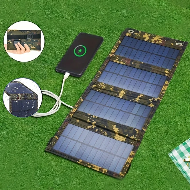 IPRee 20W Foldable Solar Panel Drop-resistant USB Solar Panel Cells for Outdoor Activities Emergency Mobile Phone Power Battery Cells for Car Boat Caravan Camp — view 2