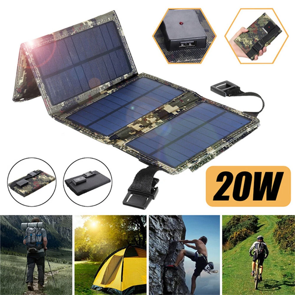 IPRee 20W Foldable Solar Panel Drop-resistant USB Solar Panel Cells for Outdoor Activities Emergency Mobile Phone Power Battery Cells for Car Boat Caravan Camp — view 3