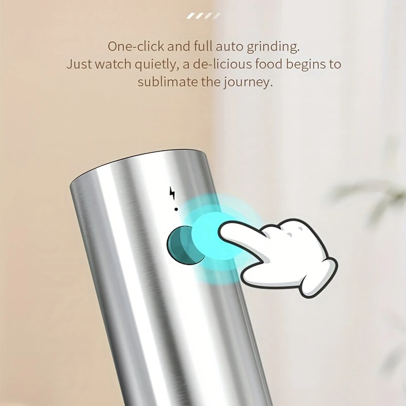 IPRee 2pcs Rechargeable Electric Salt and Pepper Grinder Set USB Automatic LED Adjustable Coarseness Stainless Steel Kitchen Gadgets for Home Cooking — view 6