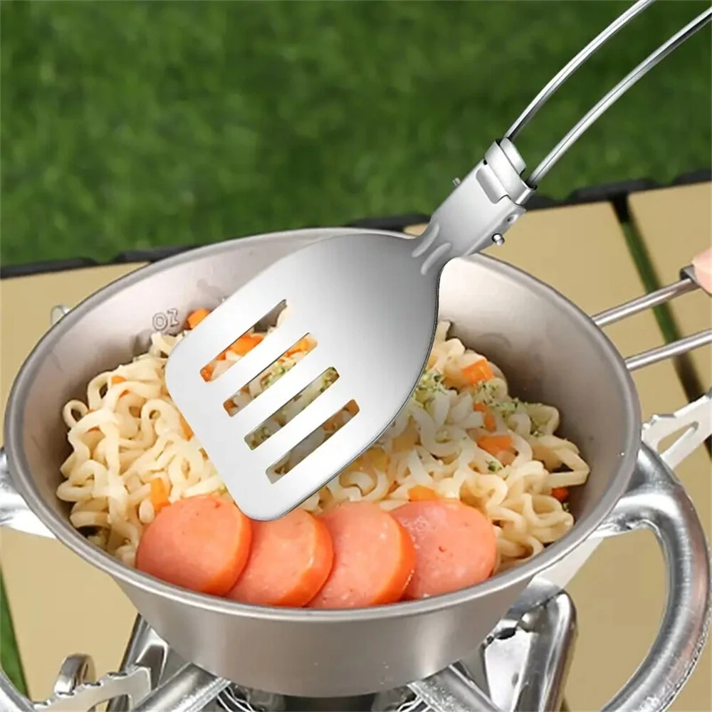 IPRee 6pcs Kitchen Accessories Multi-functional Folding Kitchenware Cookware Stainless Steel Portable Folding Soup Ladle, Perforated Spoon, Scraper, Spatula and Storage Bag — view 6