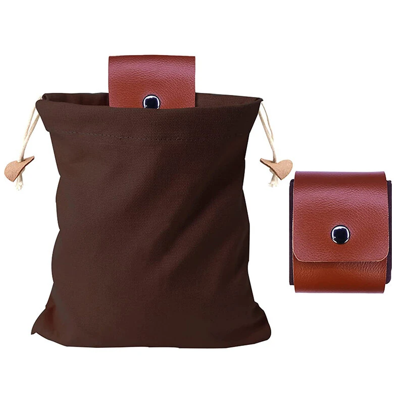 IPRee Foldable Large Capacity Canvas Belt Bag, Pouch, PU Leather Canvas Drawstring Foraging Pouch for Travel Camping Hiking Bag — view 11