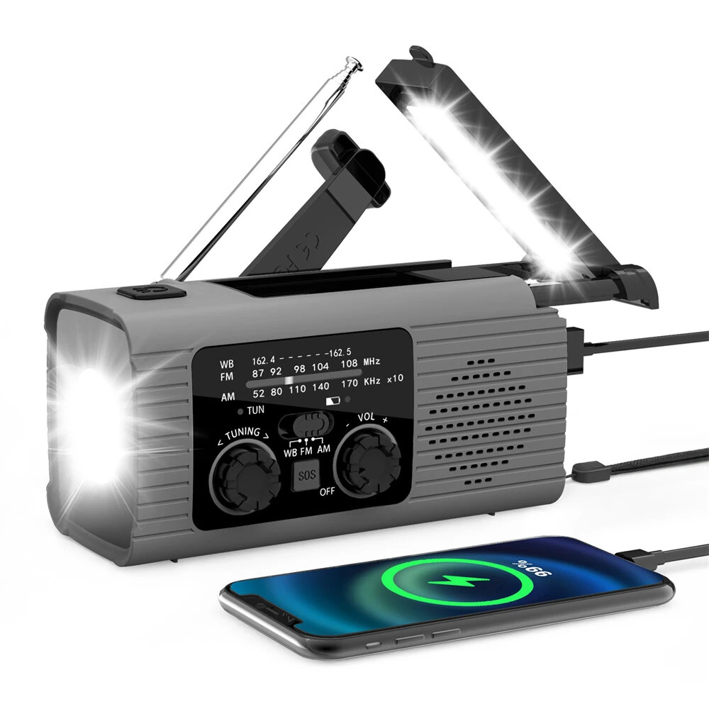 IPRee Hand Crank Emergency Radio Solar Powered Radio with LED Flashlight SOS Alarm Portable Radio for Outdoor Camping and Emergency