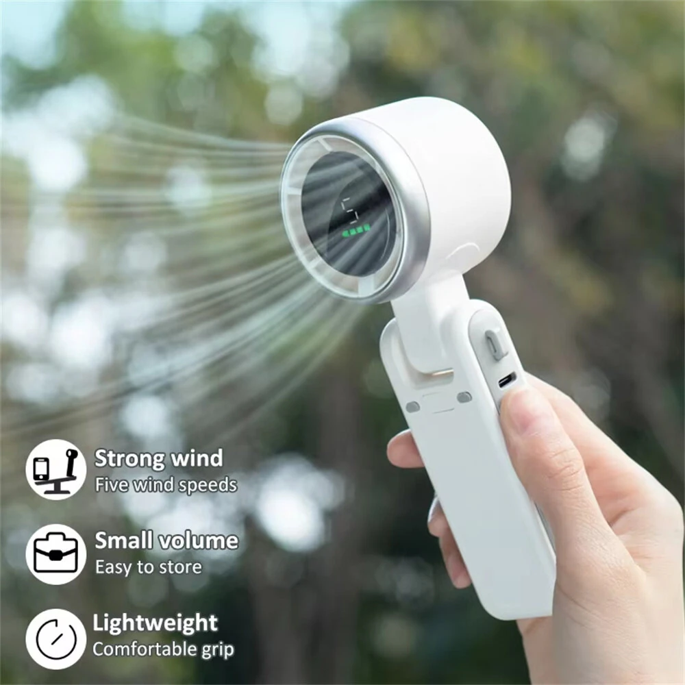 IPRee Handheld Mini Electric Fan Turbo Foldable Portable Neck Hanging Fans 5 Speed Rechargeable Fan Display Screen Angle Adjustable — view 3