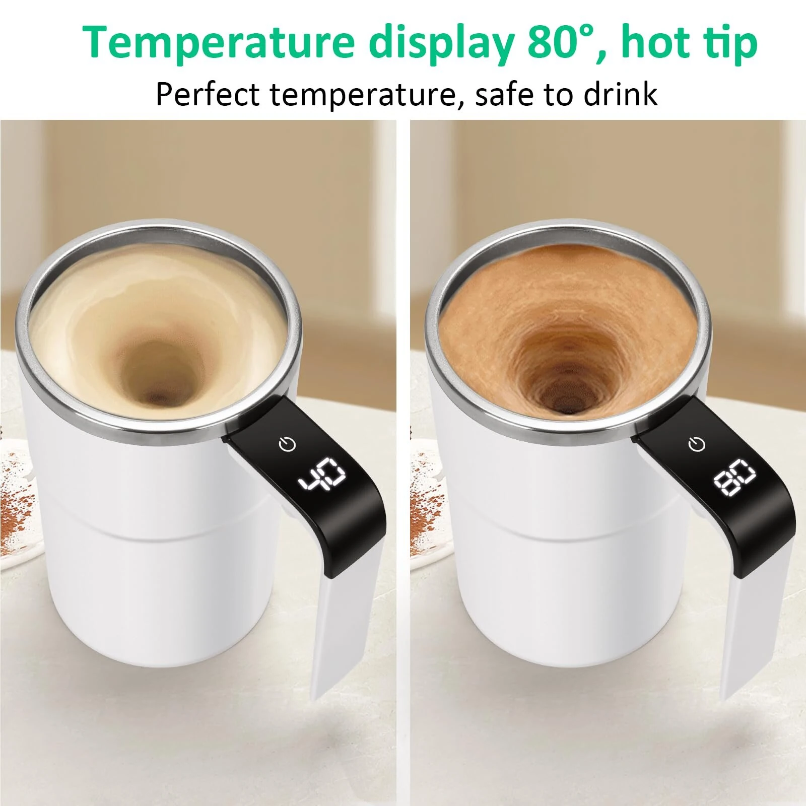 IPRee Intelligent Magnetic Auto-Stirring Cup with LED Display Temperature 380ml Rechargeable Portable Mixing Coffee Mug For Home & Office Use — view 5