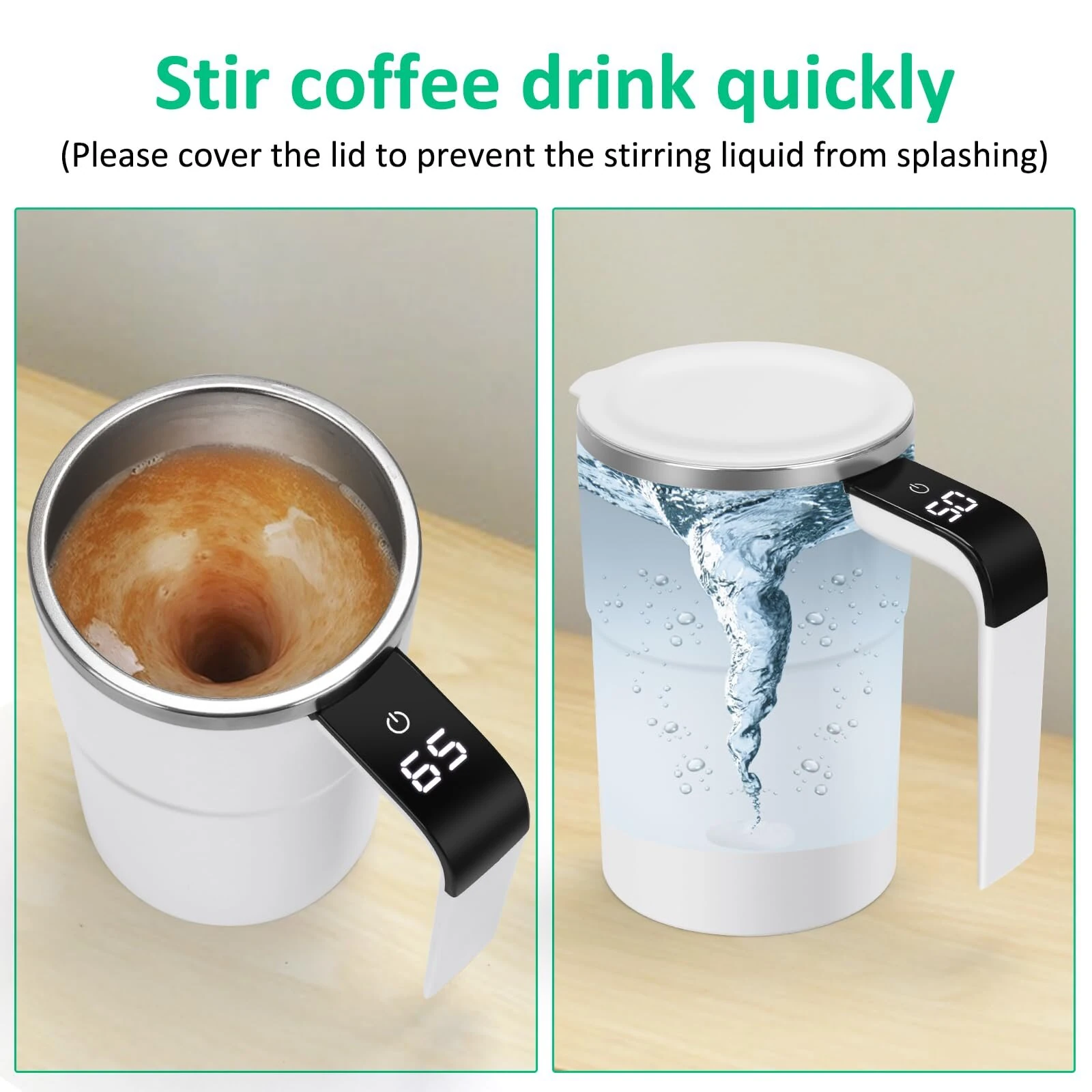 IPRee Intelligent Magnetic Auto-Stirring Cup with LED Display Temperature 380ml Rechargeable Portable Mixing Coffee Mug For Home & Office Use — view 6