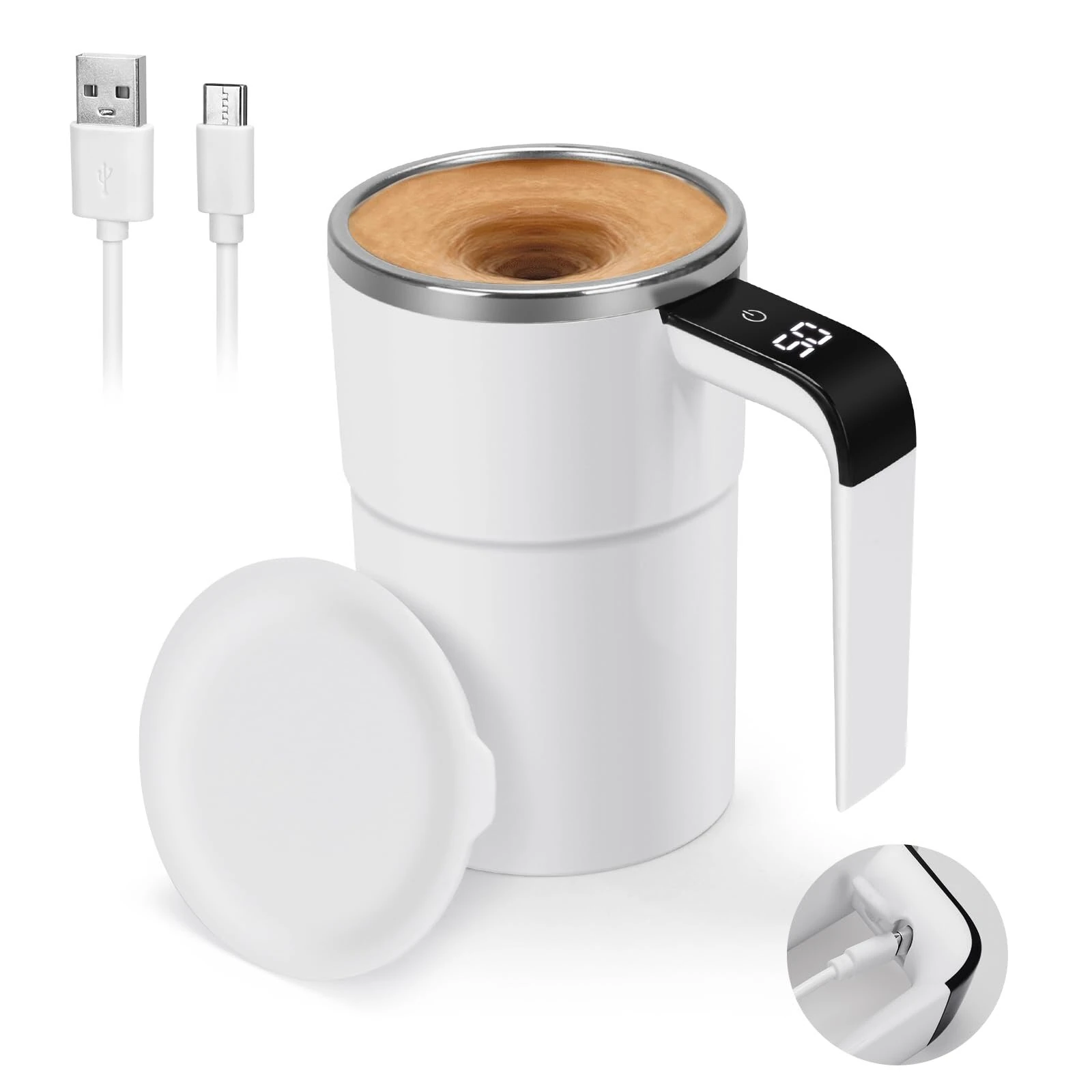 IPRee Intelligent Magnetic Auto-Stirring Cup with LED Display Temperature 380ml Rechargeable Portable Mixing Coffee Mug For Home & Office Use — view 9