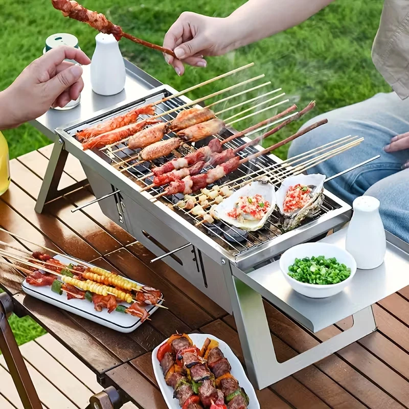 IPRee Portable Charcoal Grill Folding Barbecue Small BBQ Grill Lightweight Stainless Steel Grill with Carry Bag for Outdoor