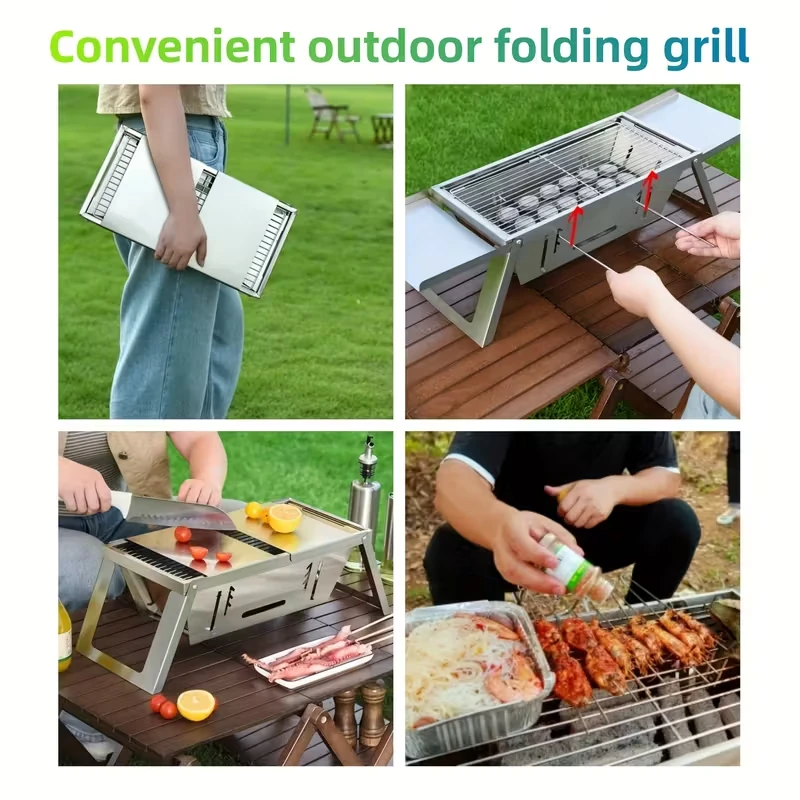 IPRee Portable Charcoal Grill Folding Barbecue Small BBQ Grill Lightweight Stainless Steel Grill with Carry Bag for Outdoor — view 6