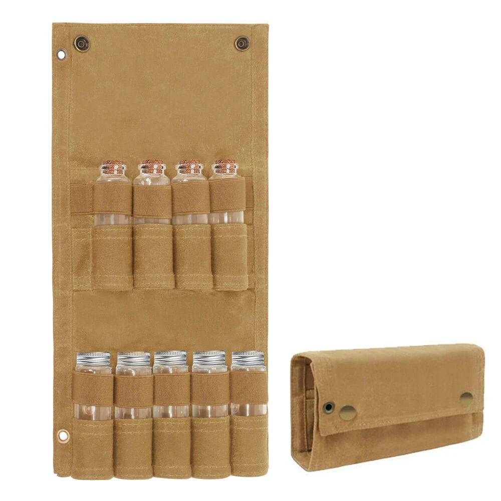 IPRee Reliable Outdoor Camping Spice Bottle Storage Bag Free with 9pcs Glass Spice Bottle Storage Bag BBQ Seasoning Bottle Canvas Bag — IPRee