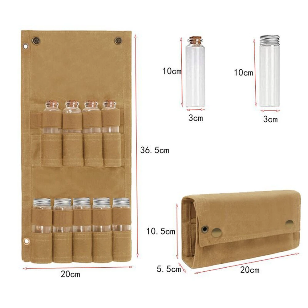 IPRee Reliable Outdoor Camping Spice Bottle Storage Bag Free with 9pcs Glass Spice Bottle Storage Bag BBQ Seasoning Bottle Canvas Bag — view 11