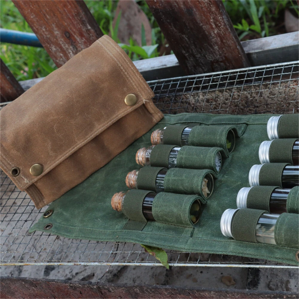 IPRee Reliable Outdoor Camping Spice Bottle Storage Bag Free with 9pcs Glass Spice Bottle Storage Bag BBQ Seasoning Bottle Canvas Bag — view 5