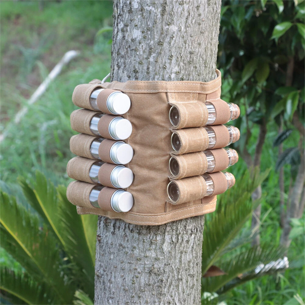 IPRee Reliable Outdoor Camping Spice Bottle Storage Bag Free with 9pcs Glass Spice Bottle Storage Bag BBQ Seasoning Bottle Canvas Bag — view 9