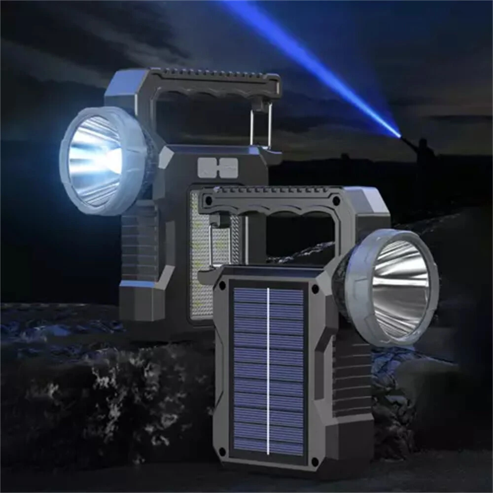 IPRee Solar Light LED Handheld Flashlights Type-C Rechargeable Portable Torch with 4 Modes COB Emergency Red and Blue Searchlight — view 3