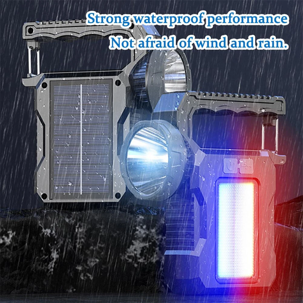 IPRee Solar Light LED Handheld Flashlights Type-C Rechargeable Portable Torch with 4 Modes COB Emergency Red and Blue Searchlight — view 6