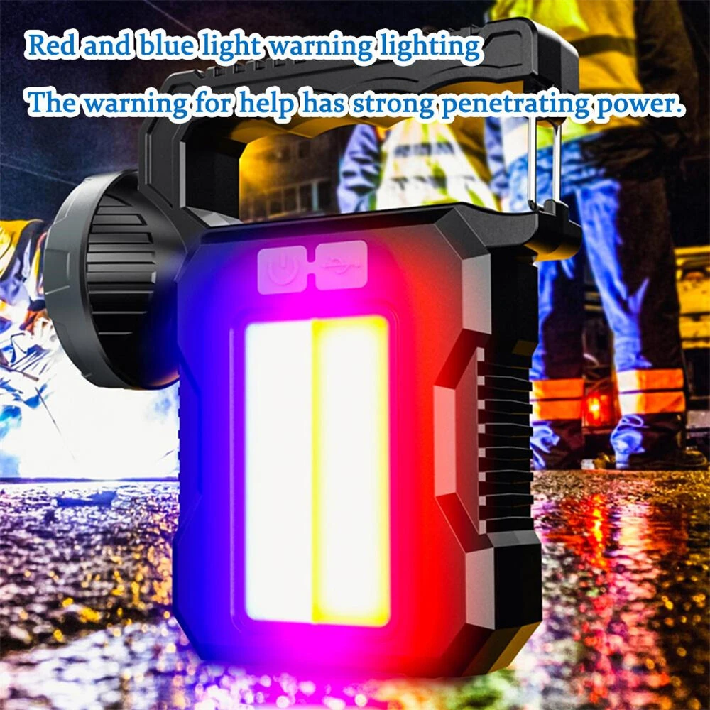 IPRee Solar Light LED Handheld Flashlights Type-C Rechargeable Portable Torch with 4 Modes COB Emergency Red and Blue Searchlight — view 7
