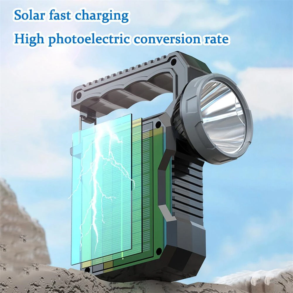 IPRee Solar Light LED Handheld Flashlights Type-C Rechargeable Portable Torch with 4 Modes COB Emergency Red and Blue Searchlight — view 9