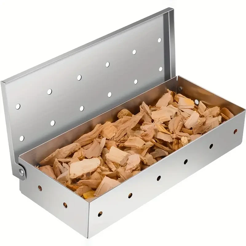 IPRee Stainless Steel Smoked Box Barbecue Sawdust Smoked Box Adds Smoked Barbecue Flavor To Gas Or Charcoal Grills