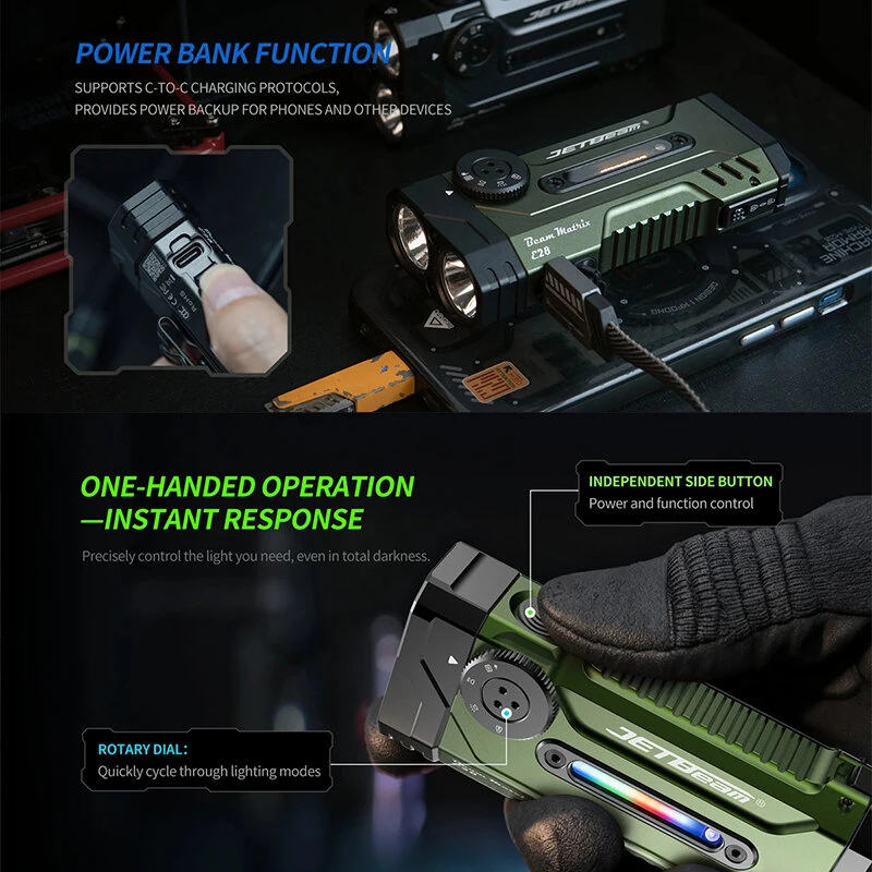 JETBeam E28 5 Light Multi Purpose EDC Flashlight Dual White Lights+RGB Side Light 7000mAh IPX8 Waterproof Type-C Rechargeable High Lumens Magnetic Work Light — view 6