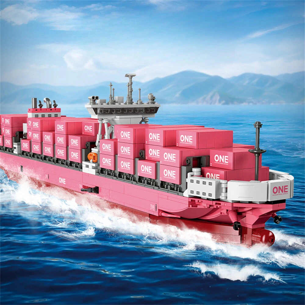 JIESTAR JJ9217 Pink Cargo Container Ship Model Building Blocks 1446PCS Assembly Kit Brick DIY Toys for Adult Children Birthday Gift — view 2