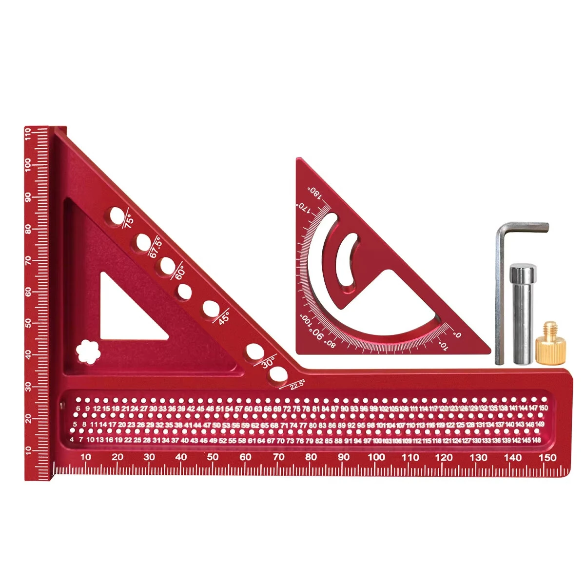 JIGHOLE 3D Multi-Angle Framing Square Measuring Ruler Adjustable 0-180 Degree Protractor Aluminum Alloy Anodized Surface Carpenter Triangle Ruler Measurement Tool Marker — view 5