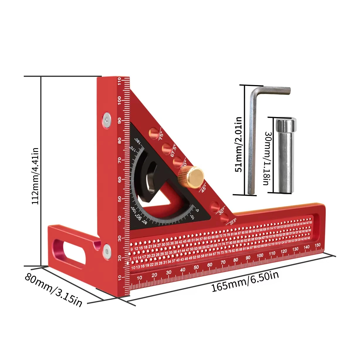 JIGHOLE 3D Multi-Angle Framing Square Measuring Ruler Adjustable 0-180 Degree Protractor Aluminum Alloy Anodized Surface Carpenter Triangle Ruler Measurement Tool Marker — view 7