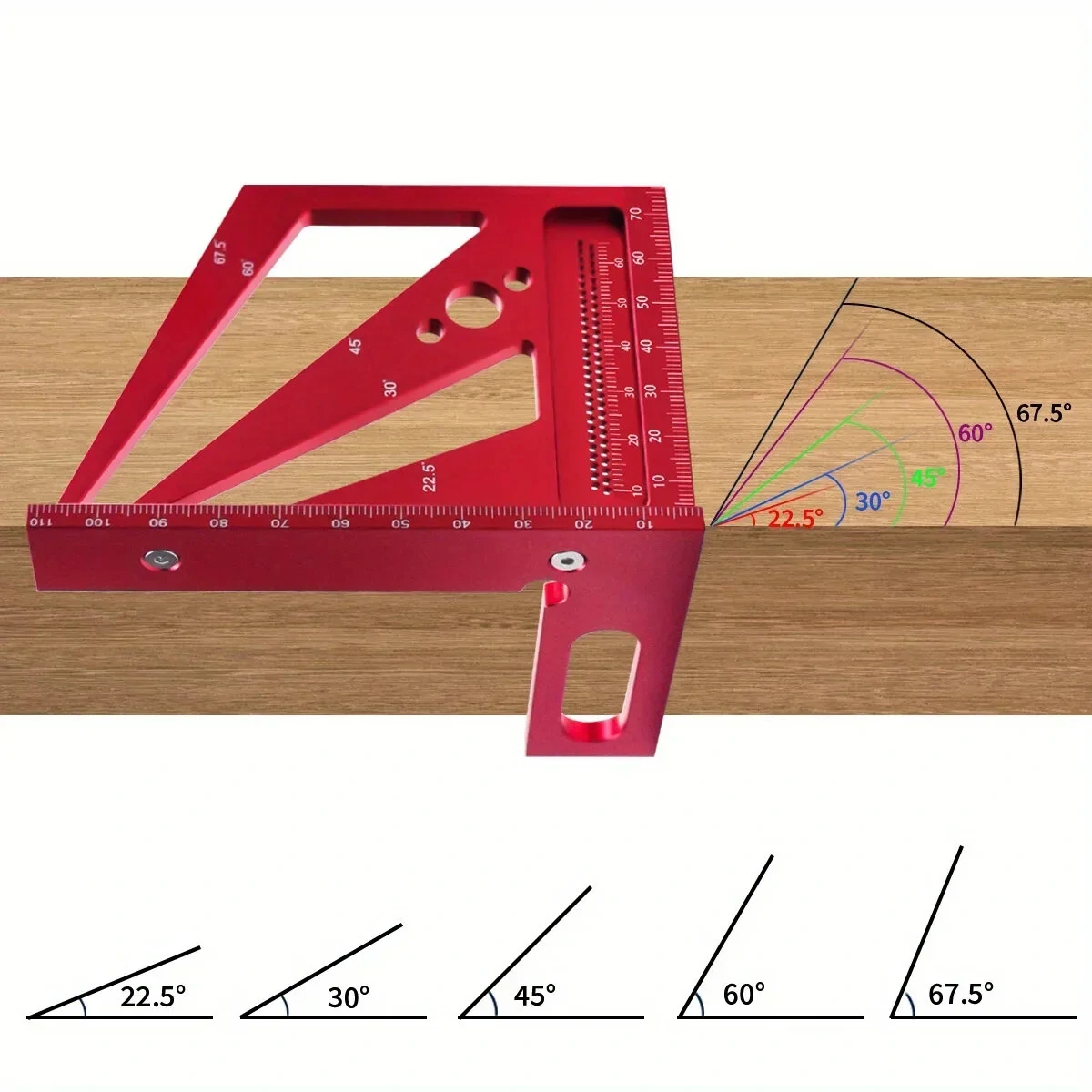 JIGHOLE 3D Multi-Angle Measuring Ruler Square Protractor MM/Inch Metric Imperial Durable Aluminum Alloy T-Type Triangle Scriber Tool Ideal for Woodworking Measuring Angles 22.5/30/45/60/67.5/90 Degrees — view 5