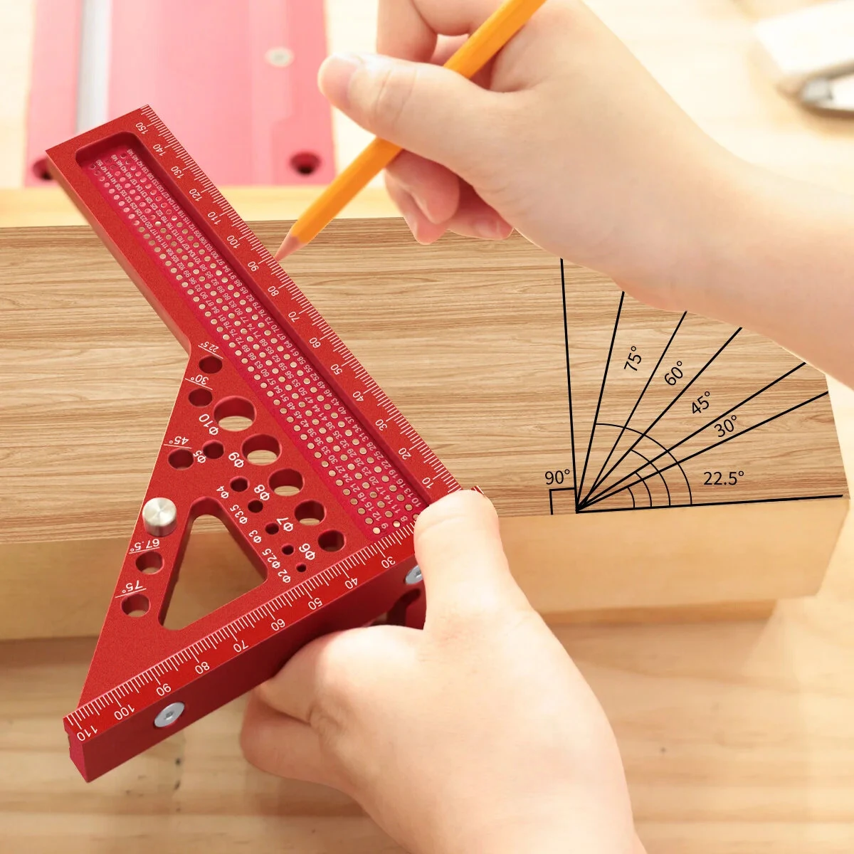 JIGHOLE 3D Multi-Angle Measuring Ruler Square Ruler Hole Drawing Ruler Metric Scale Carpenter Woodworking Layout Tool — view 3