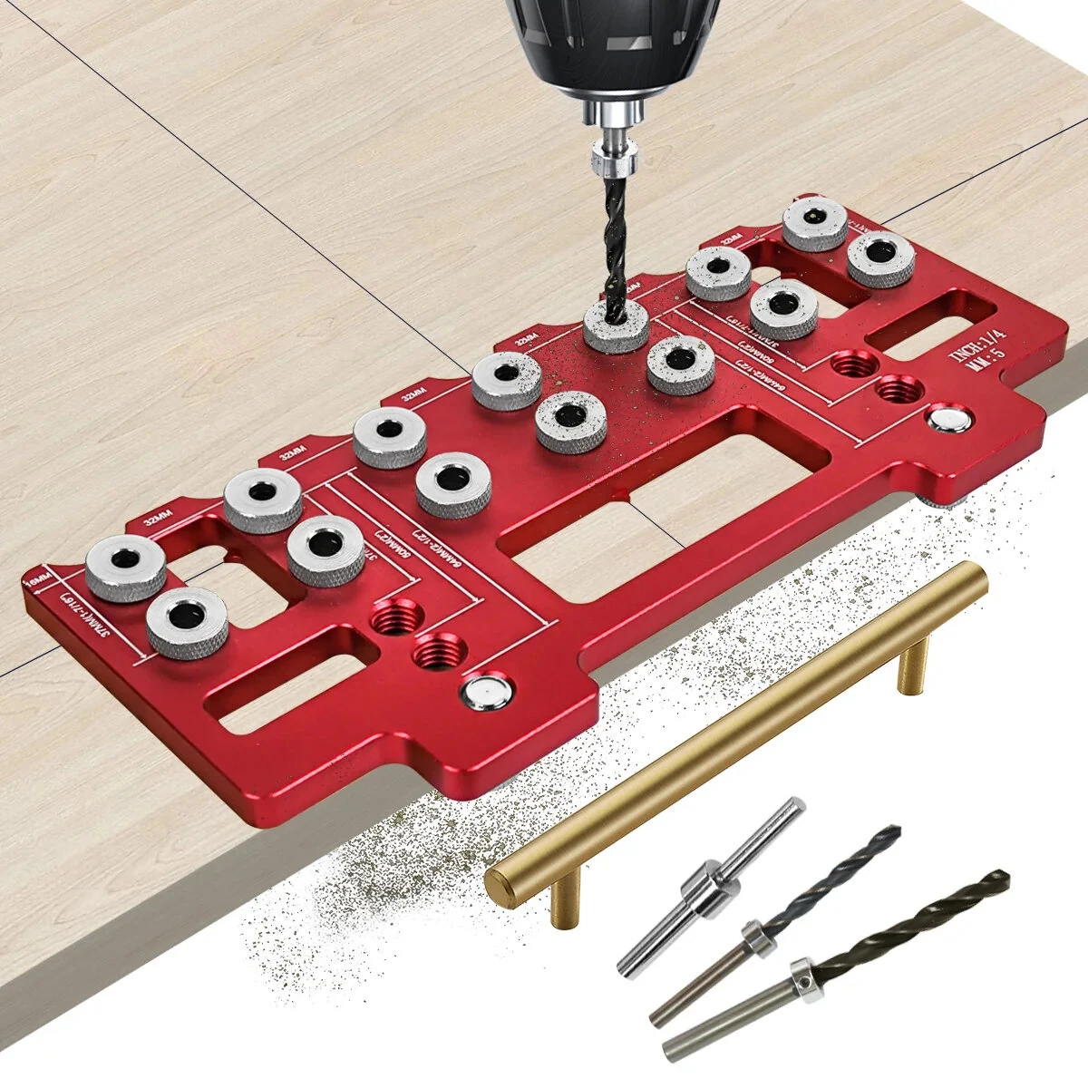 JIGHOLE 5mm 1/4 Inch Aluminum Alloy Cabinet Hardware Jig Pocket Hole Jig Drill Guide Shelf Pin Punch Locator for Straight Holes — JIGHOLE
