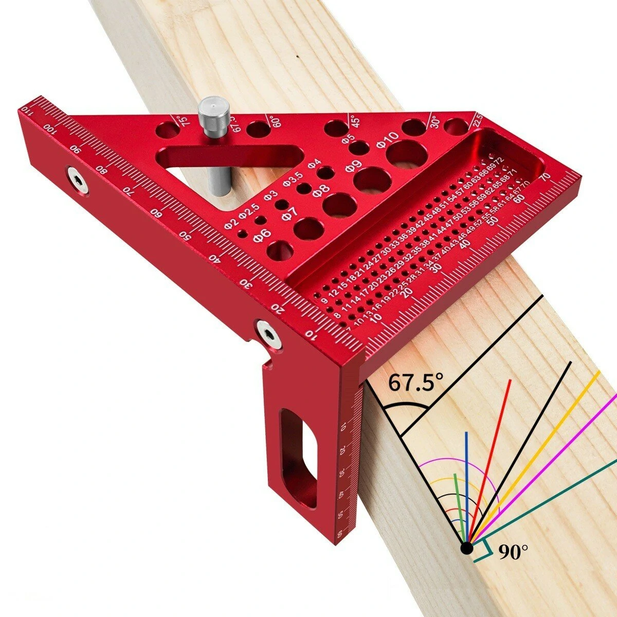 JIGHOLE 5th Generation 3D Multi-angle Measuring Ruler Square Ruler 22.5-90 Degree Protractor Aluminum Alloy Scriber for Woodworking Carpenters Craftsmen