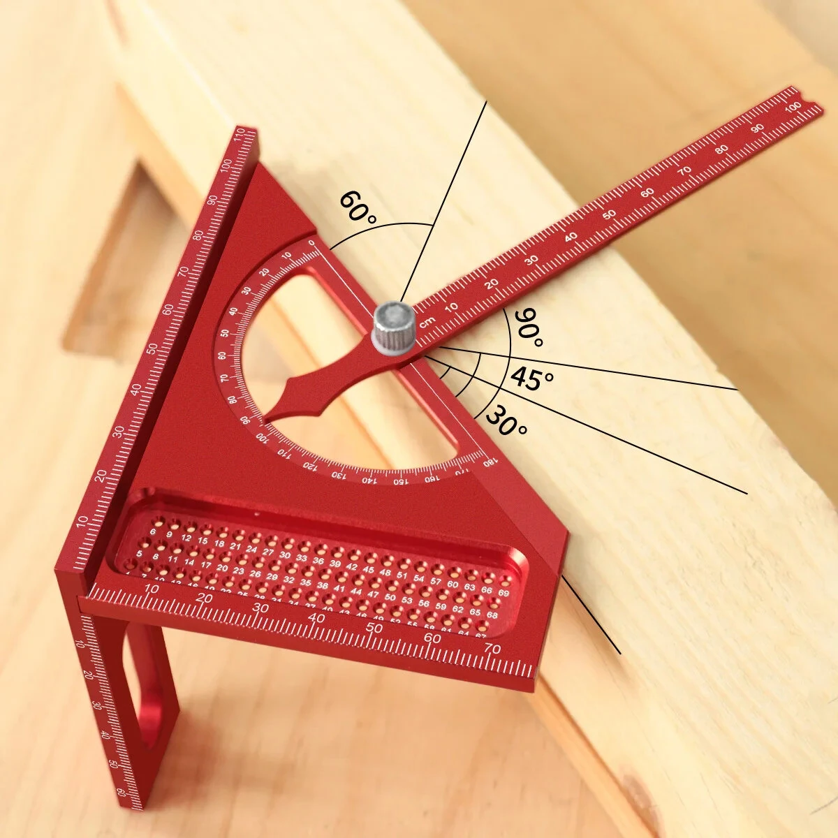 JIGHOLE Adjustable 180 Degree Aluminum Alloy 3D Triangle Measuring Ruler Protractor Carpentry Square Metric Inch Scale CNC Scribing Tool — view 3