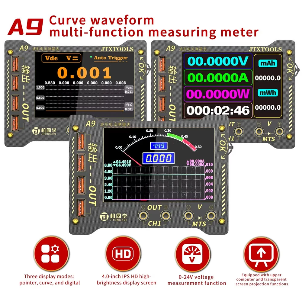 JTX A9 Curve Waveform Multi-function Measuring Meter 0-36V DC Voltage 0-8A Current Tester High Precision Display Electric Repair Tool — view 2