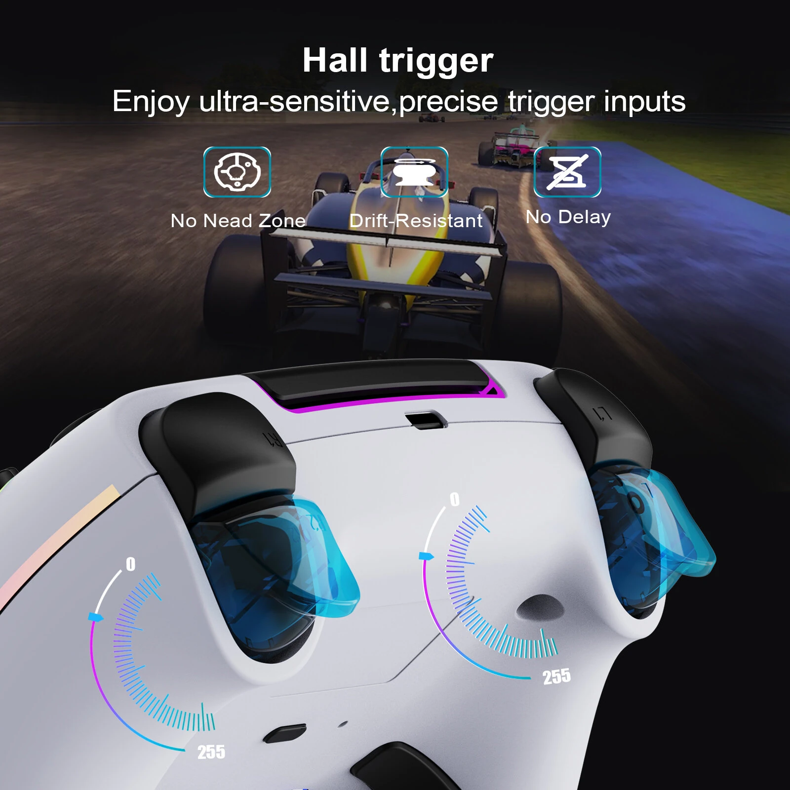 JZ-5005 RGB Wireless Controller with Hall Trigger and Joysticks SUpport 6-Axis Gyro Turbo Vibration for PS5 Slim PC Steam Deck — view 4