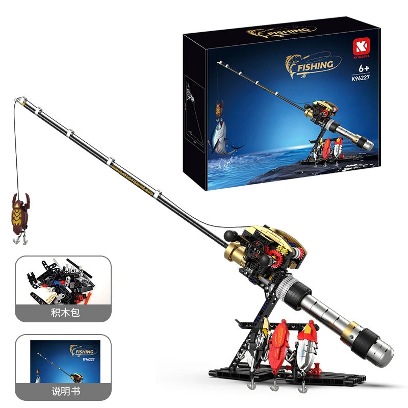 K96227 Bait Baitcasting Reel Fishing Rod Building Block Assembly kit 425PCS Simulation Bait Fishing Poles Bricks Set Toys Kid Gift — view 4